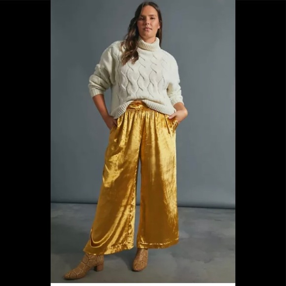 AnthropologieMaeve Anastacia Velvet Wide-Leg Pants - Picture 2 of 8